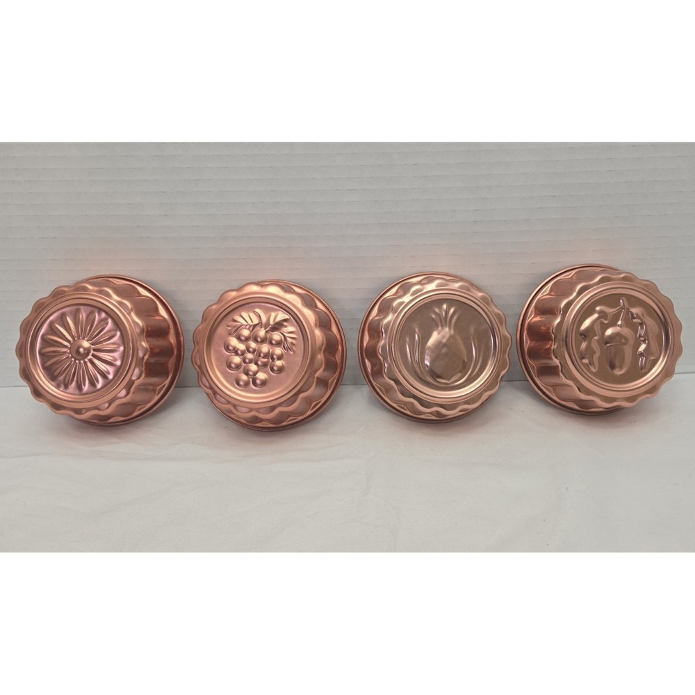 Vintage Jello Molds Set Of 4 Copper Color Aluminum Cake Tart‎ Molds